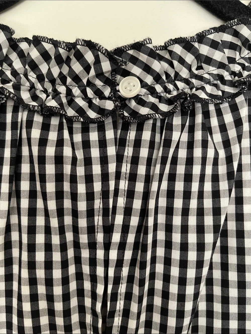 Nordstrom Sleeveless Black & White Gingham Ruffle Neck Top